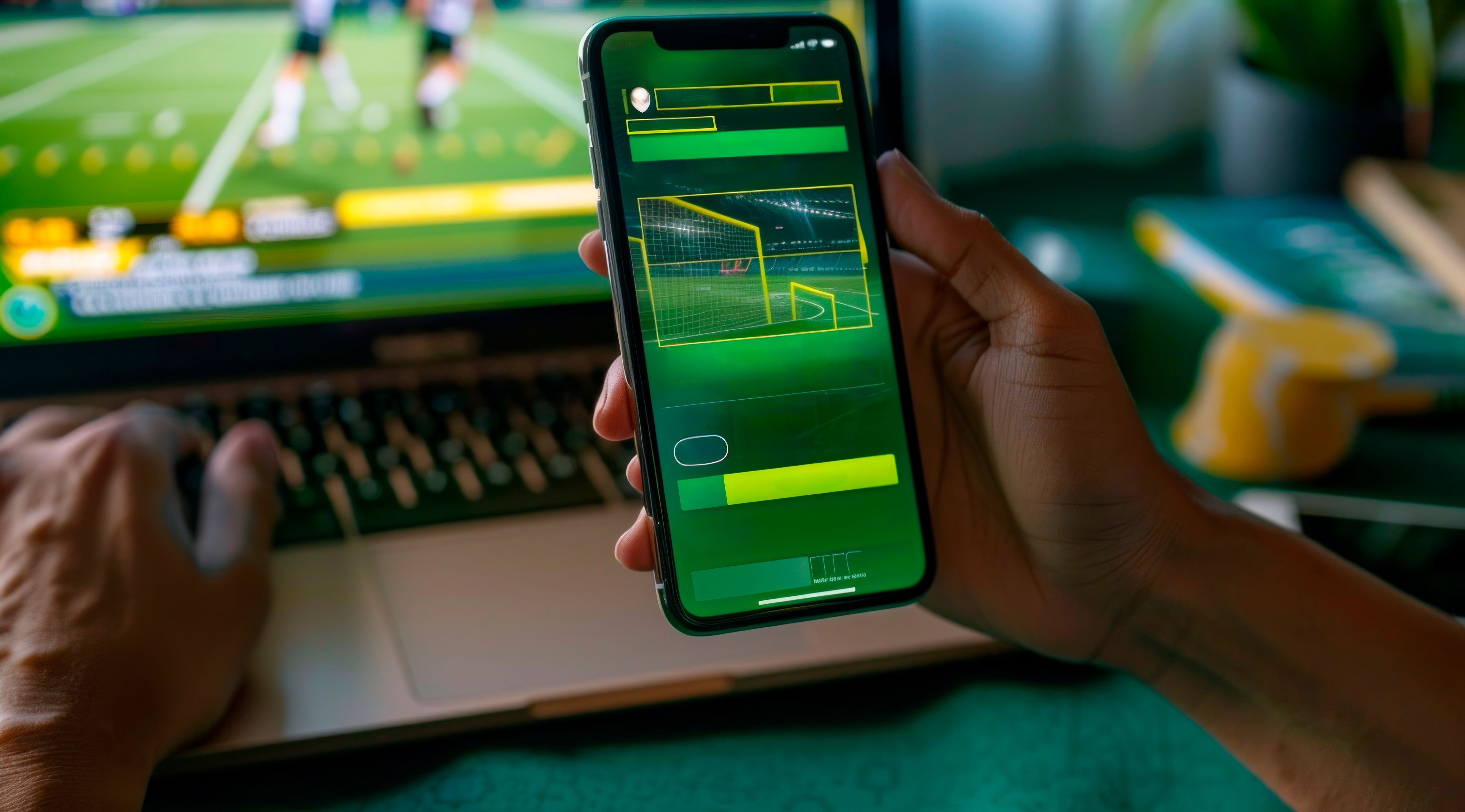 Engaged Individual Placing Online Bets During a Live Football Ma