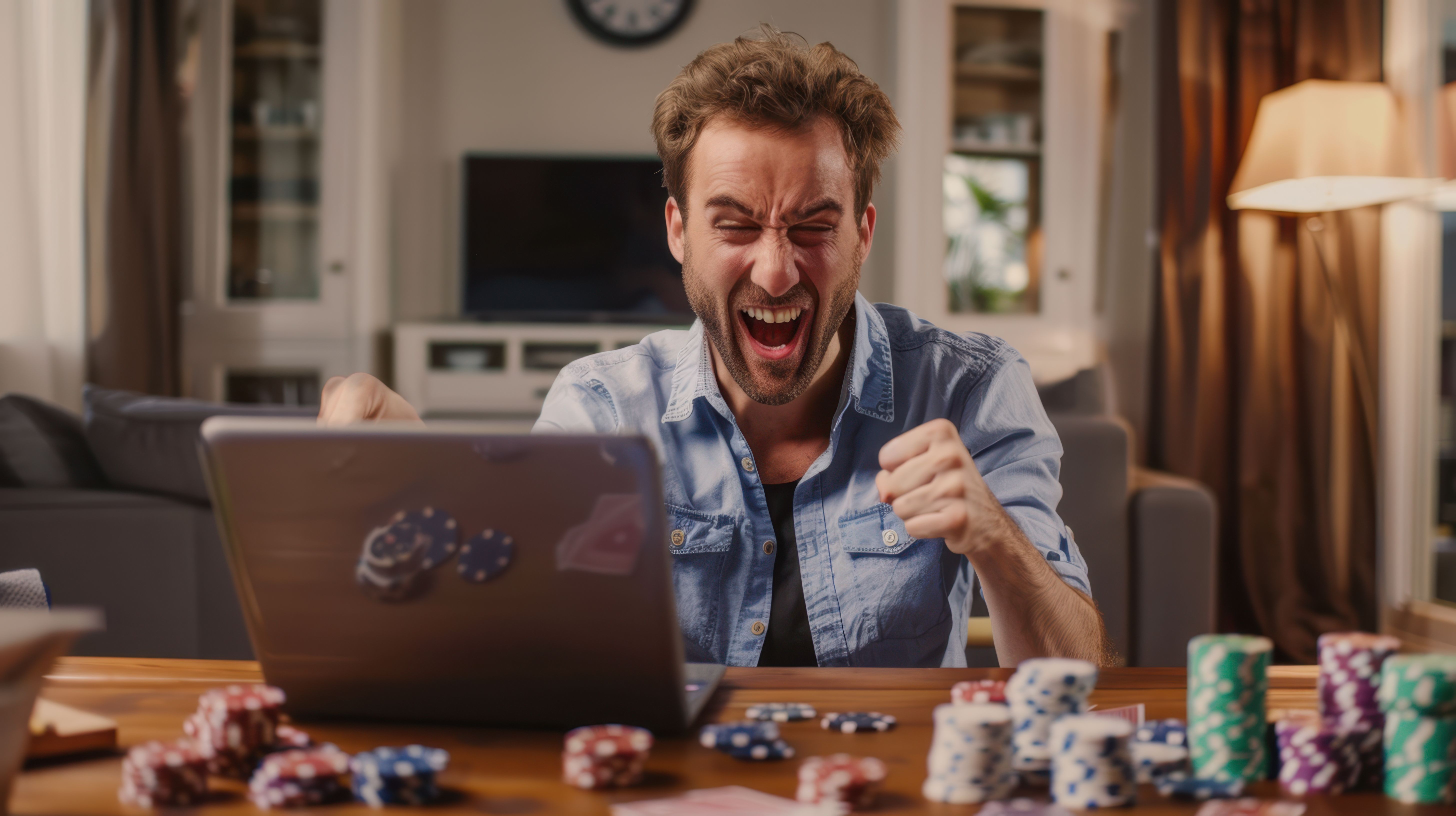 The man celebrating poker win