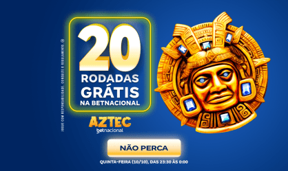 Giros grátis na Betnacional: 20 giros no jogo Aztec BN logo após Chile x Brasil