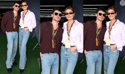 Sasha Meneghel e João Figueiredo combinam looks no GP de F1