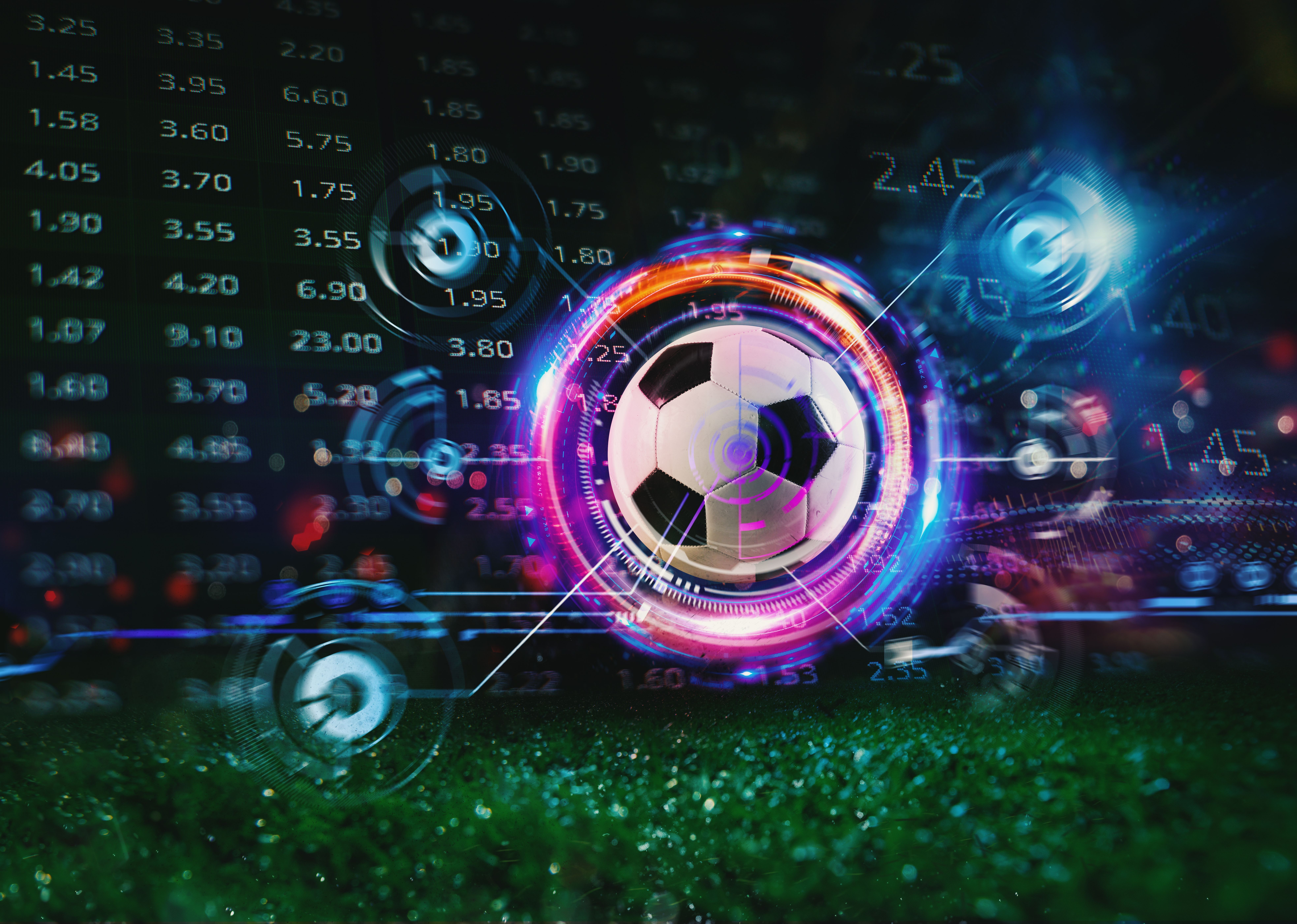 Soccerball with football online bet analytics and statistics background