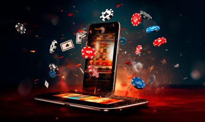 online casinos, big gambling in your smartphone. illustration of gambling mobile apps, Generative AI