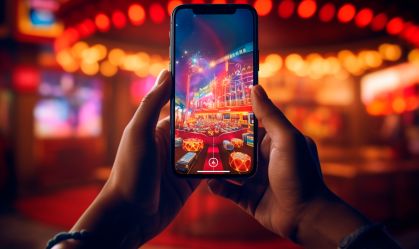 online casinos, big gambling in your smartphone. illustration of gambling mobile apps, Generative AI