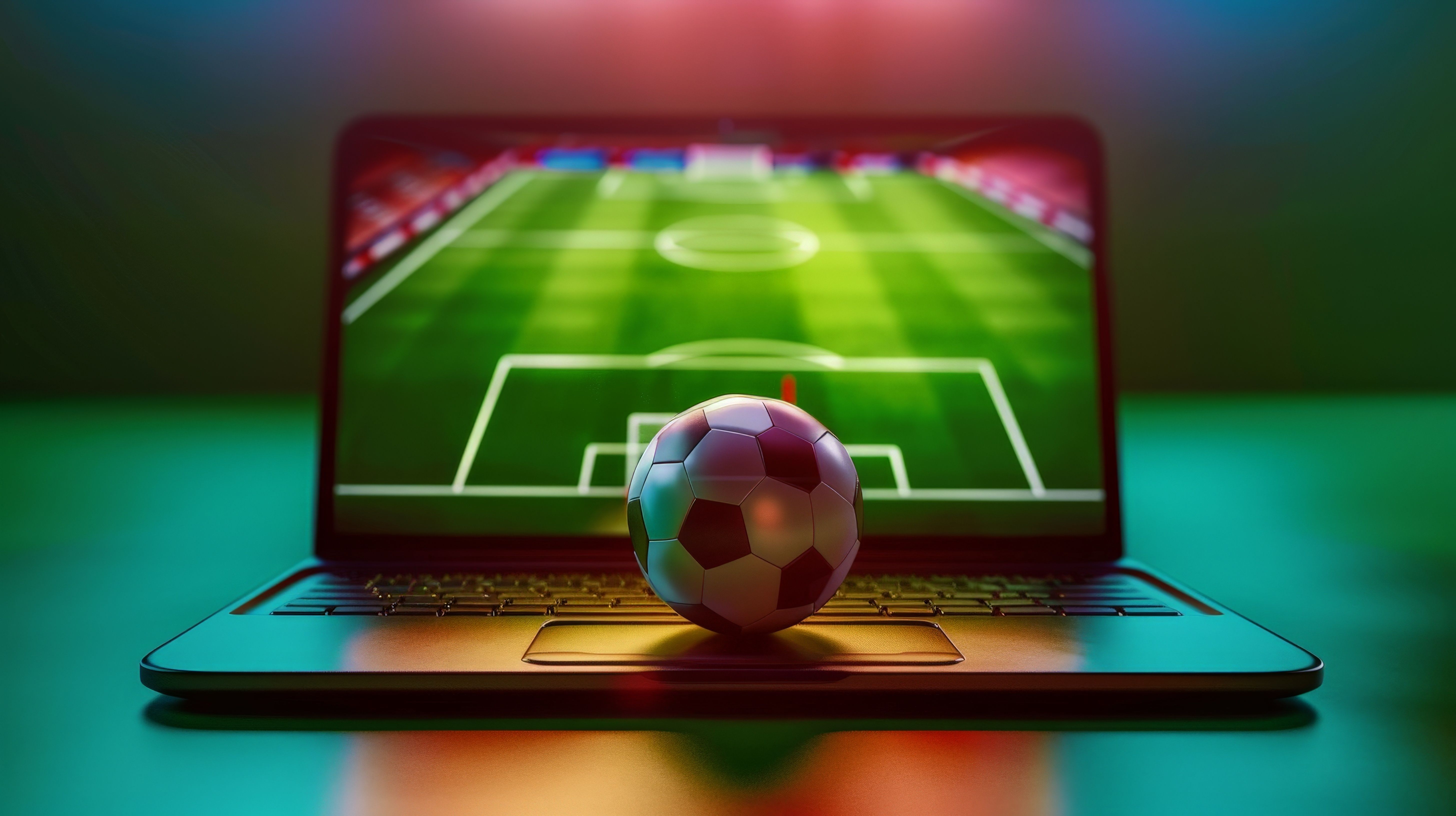 Online Sports Betting Banner with Mobile App and Soccer Field on Screen