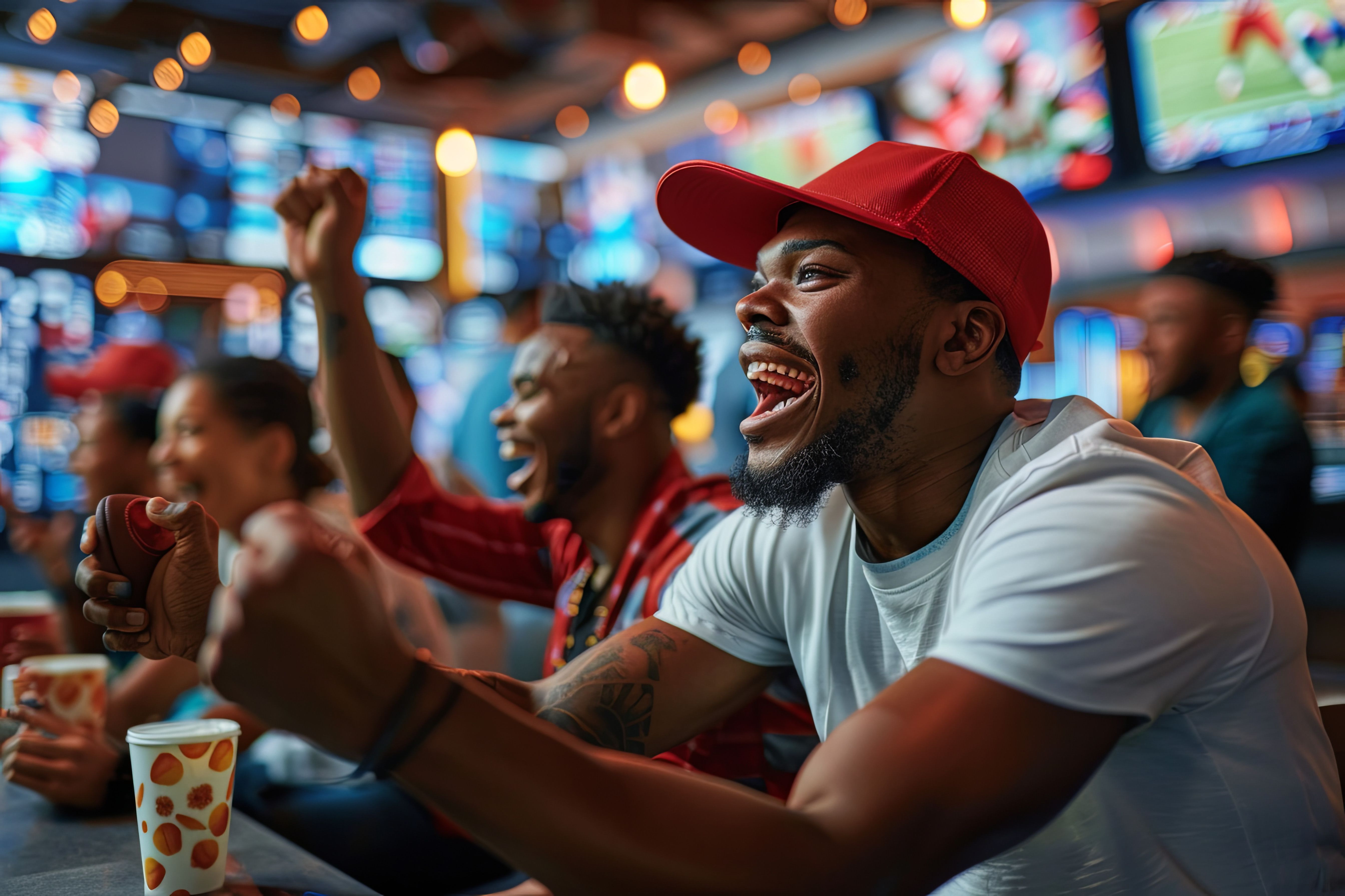 Dynamic and vibrant scene capturing the excitement of sports betting