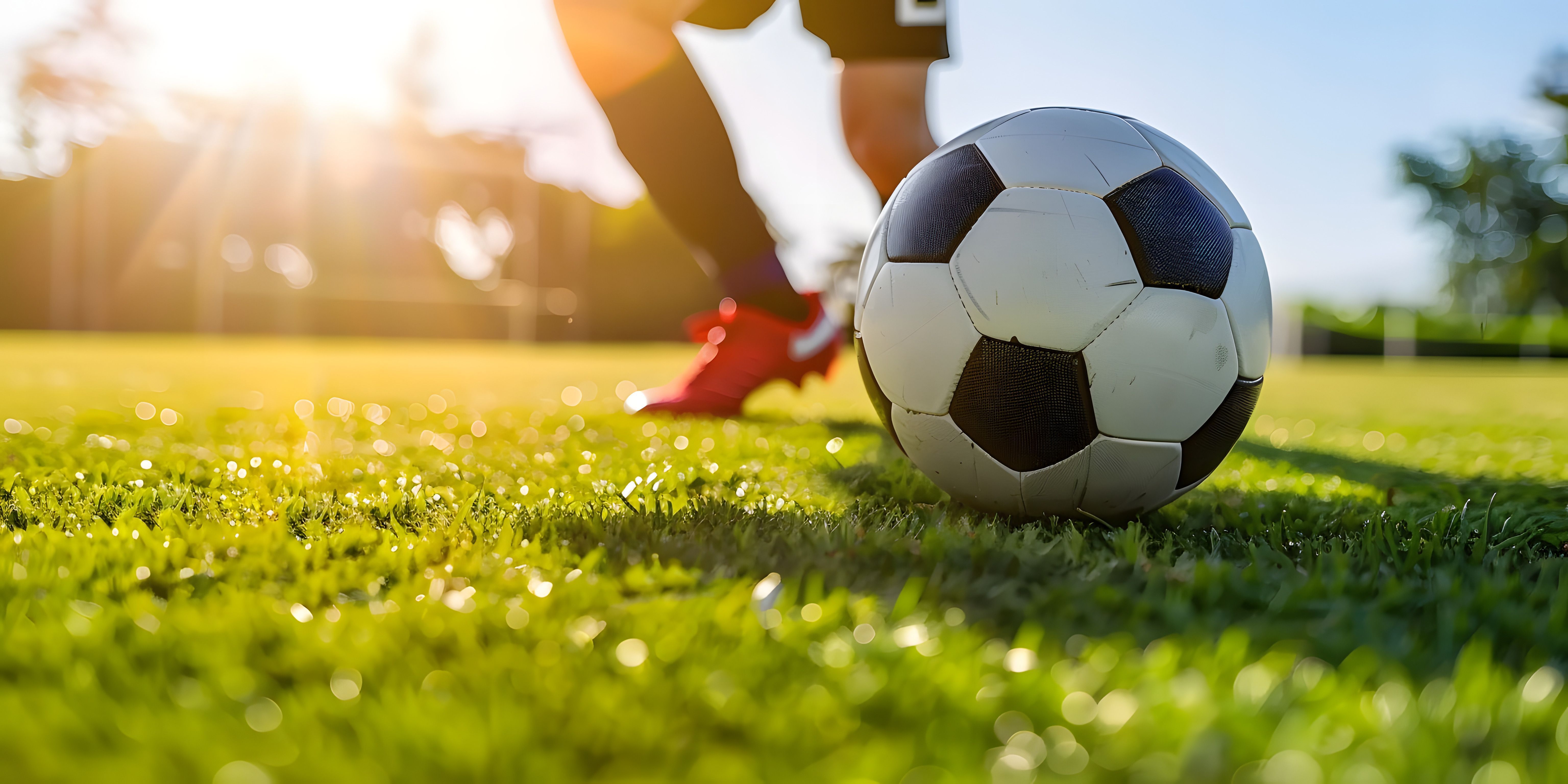 Jogador de futebol chutando uma bola