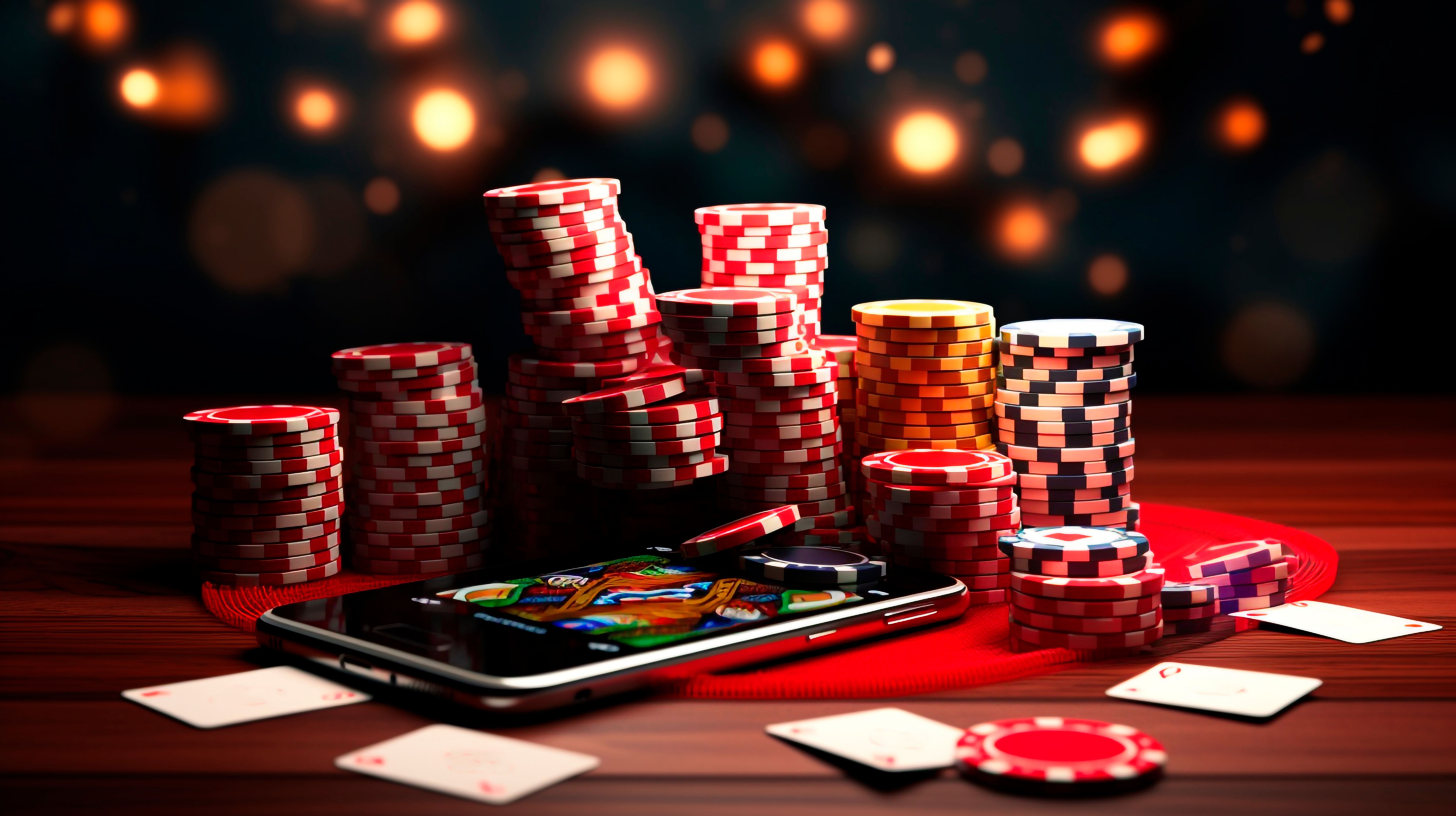 online casinos, big gambling in your smartphone. illustration of gambling mobile apps, Generative AI