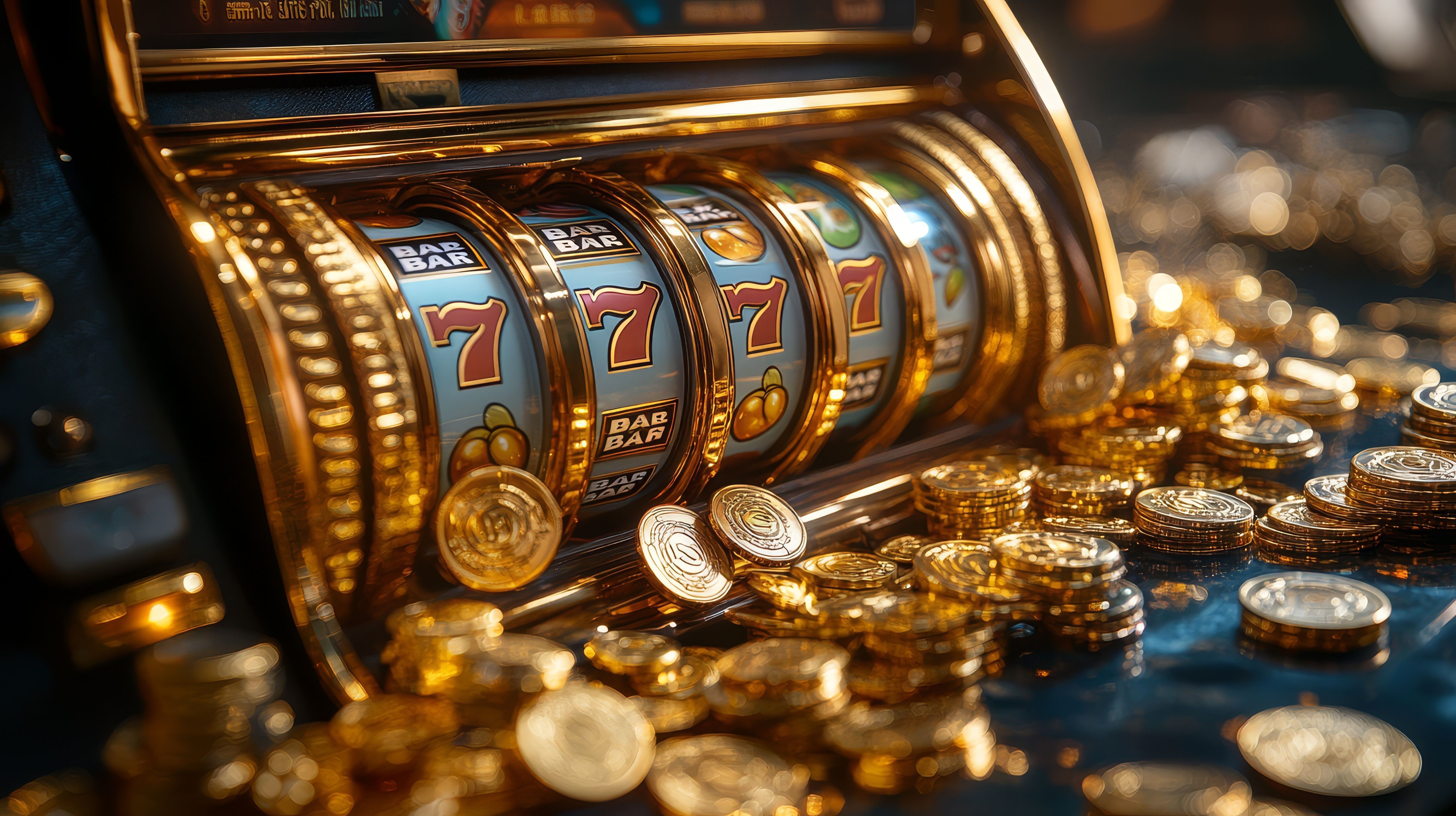 Lucky Seven Jackpot Slot Machine with Gold Coins