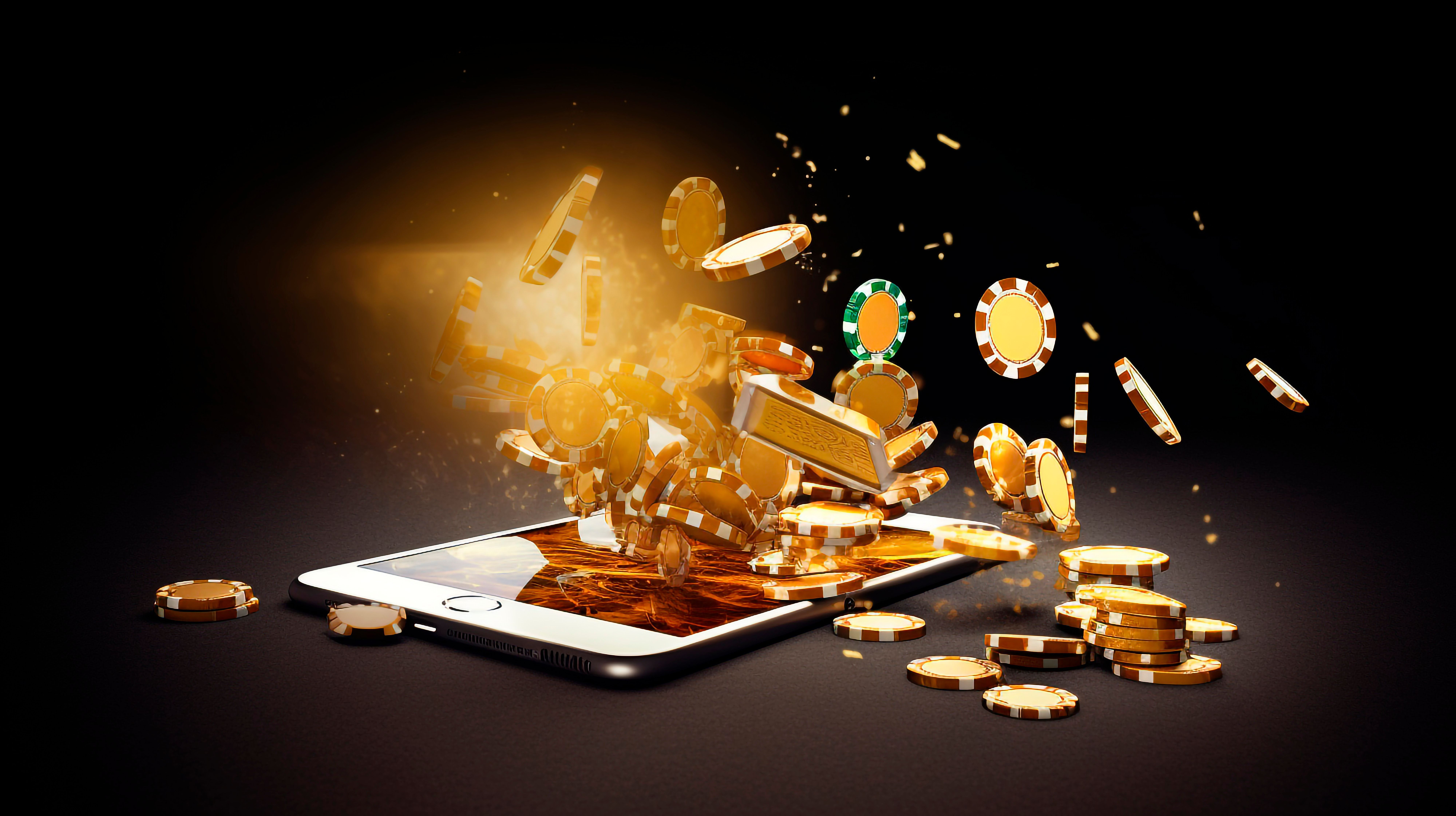 online casinos, big gambling in your smartphone. illustration of gambling mobile apps, Generative AI
