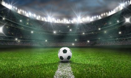 textured soccer game field with neon fog - center, midfield