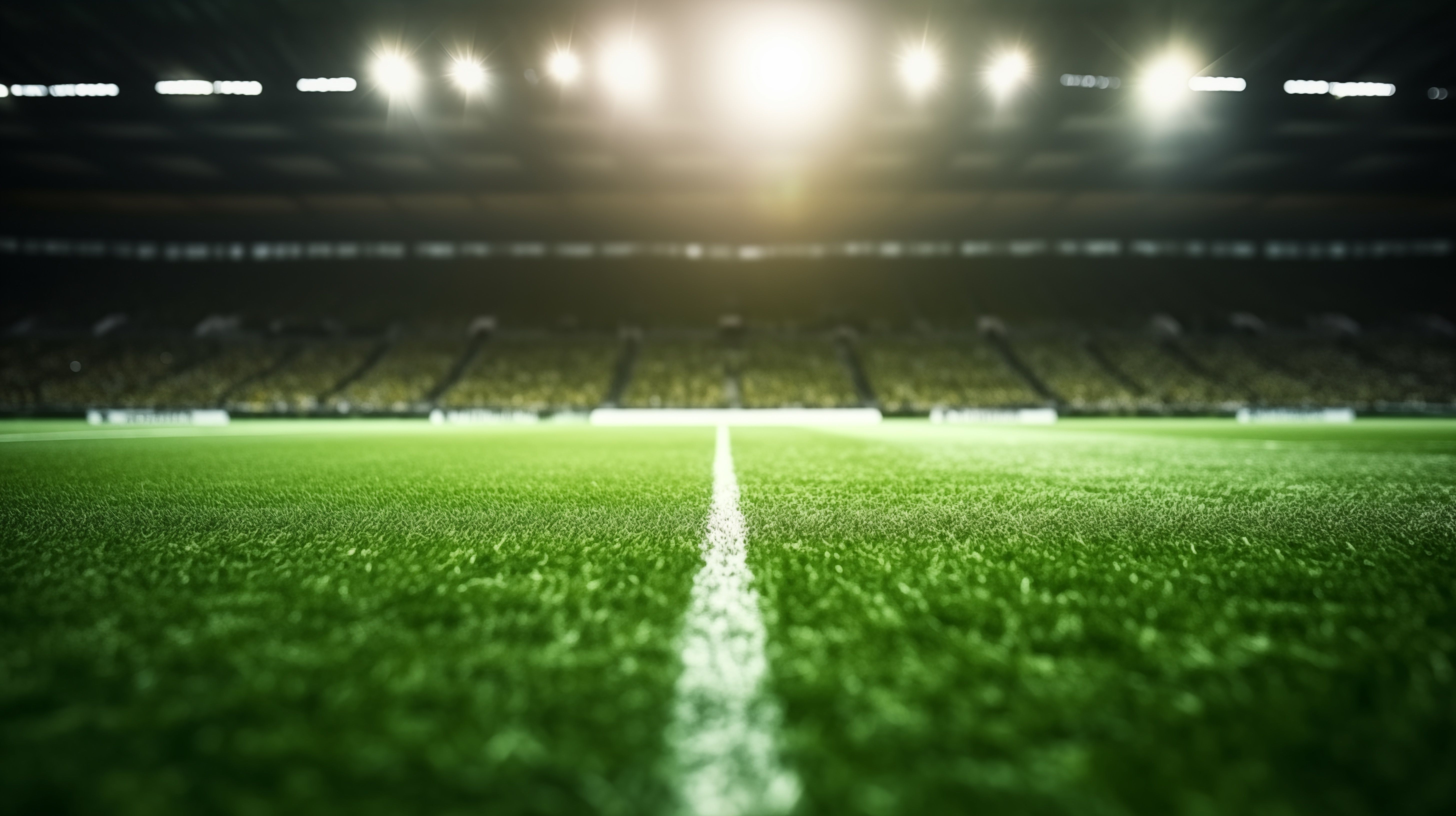 Grass close up in sports arena  on football soccer stadium with lights background . Ground view
