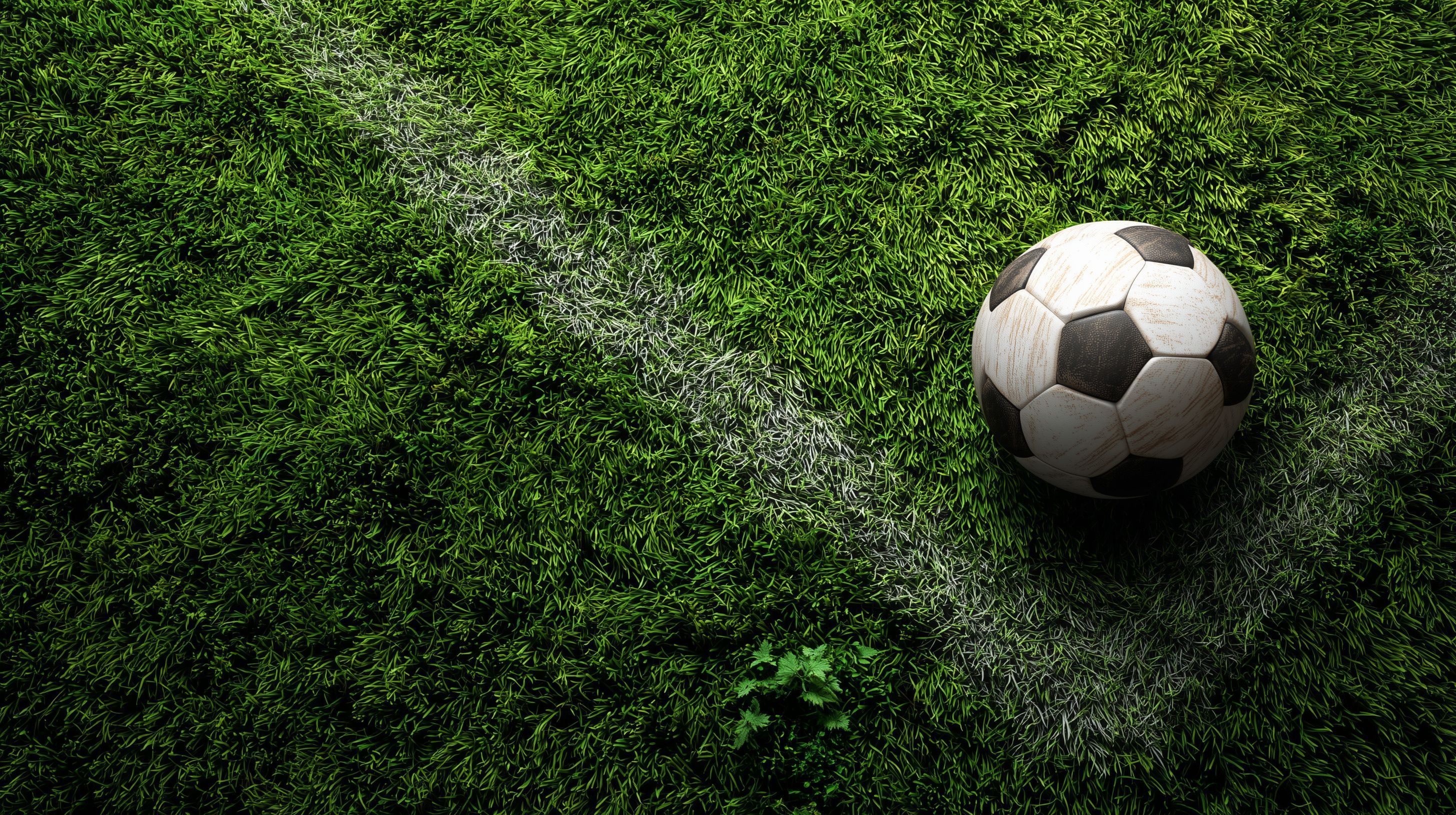 A soccer ball on the corner of a football field, with a grass background and a high-angle view. The image has a photorealistic appearance. The 2025 FIFA Club World Cup