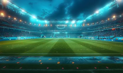 Futuristic Soccer Stadium with Cutting Edge Design and Neon Lit Atmosphere Pulsating with the Energy of a New Era