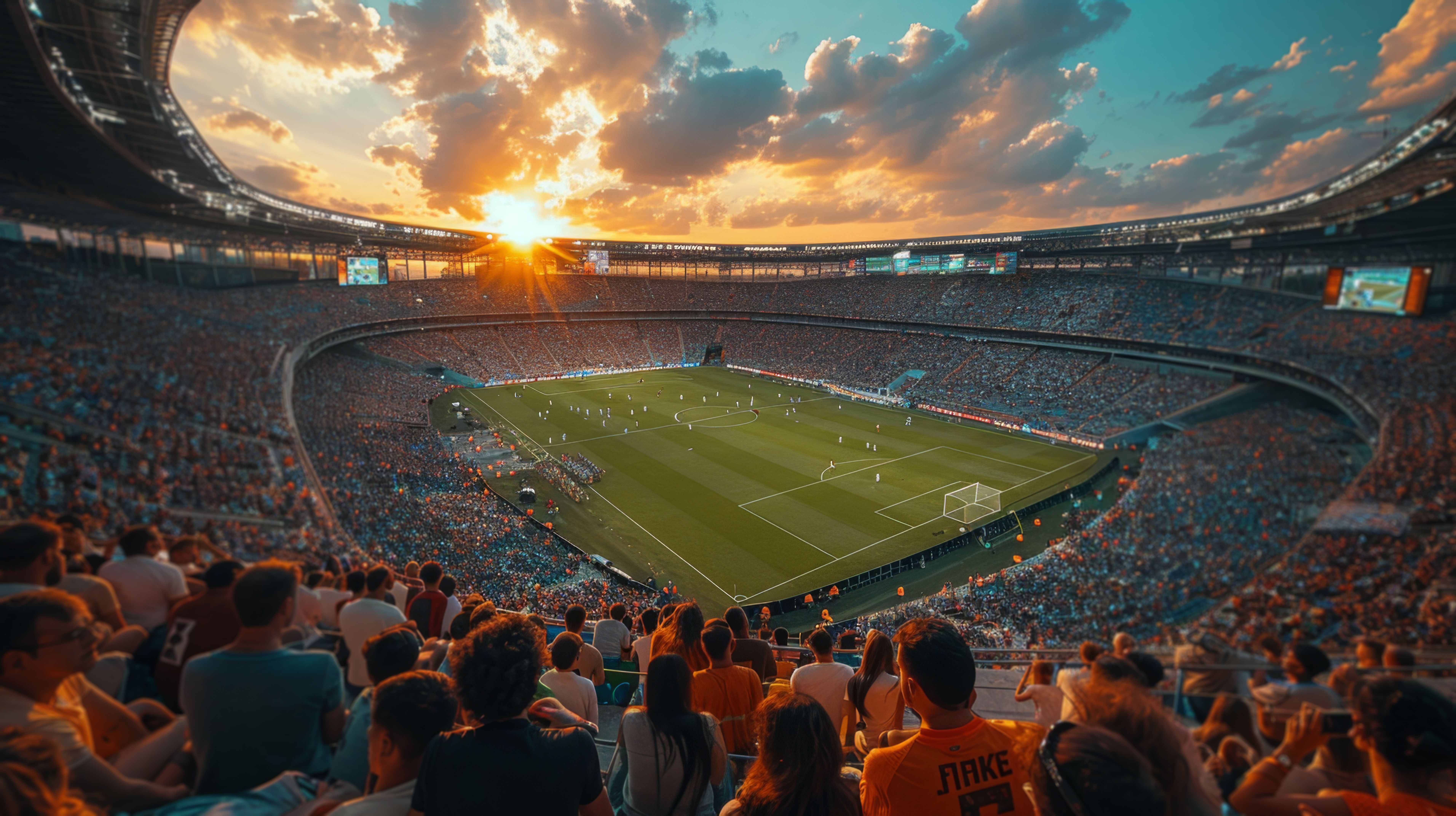Spectacular Sunset Soccer Match at Packed Stadium