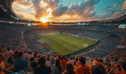 Spectacular Sunset Soccer Match at Packed Stadium