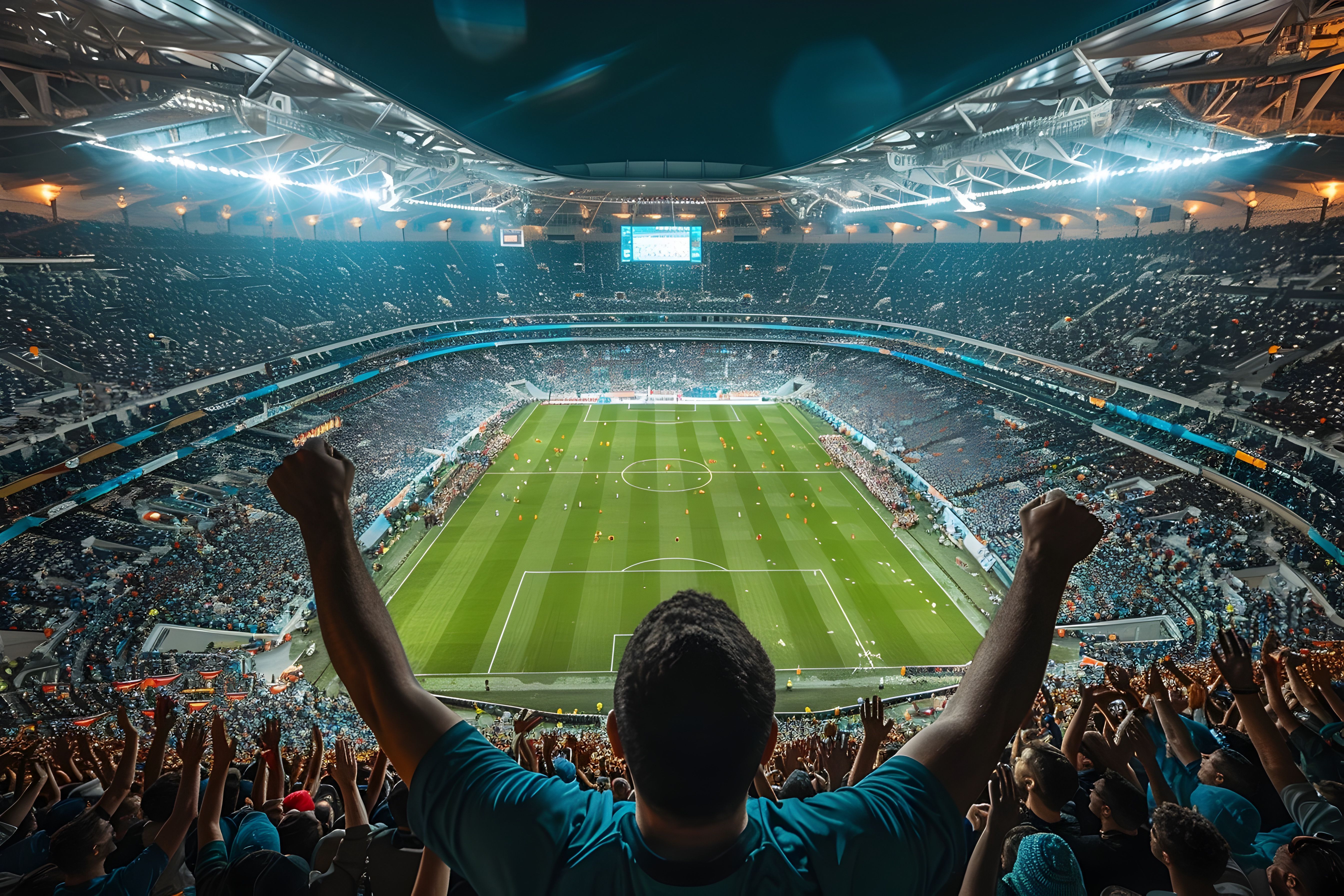 Excited Soccer Fan Cheering in a Crowded Stadium
