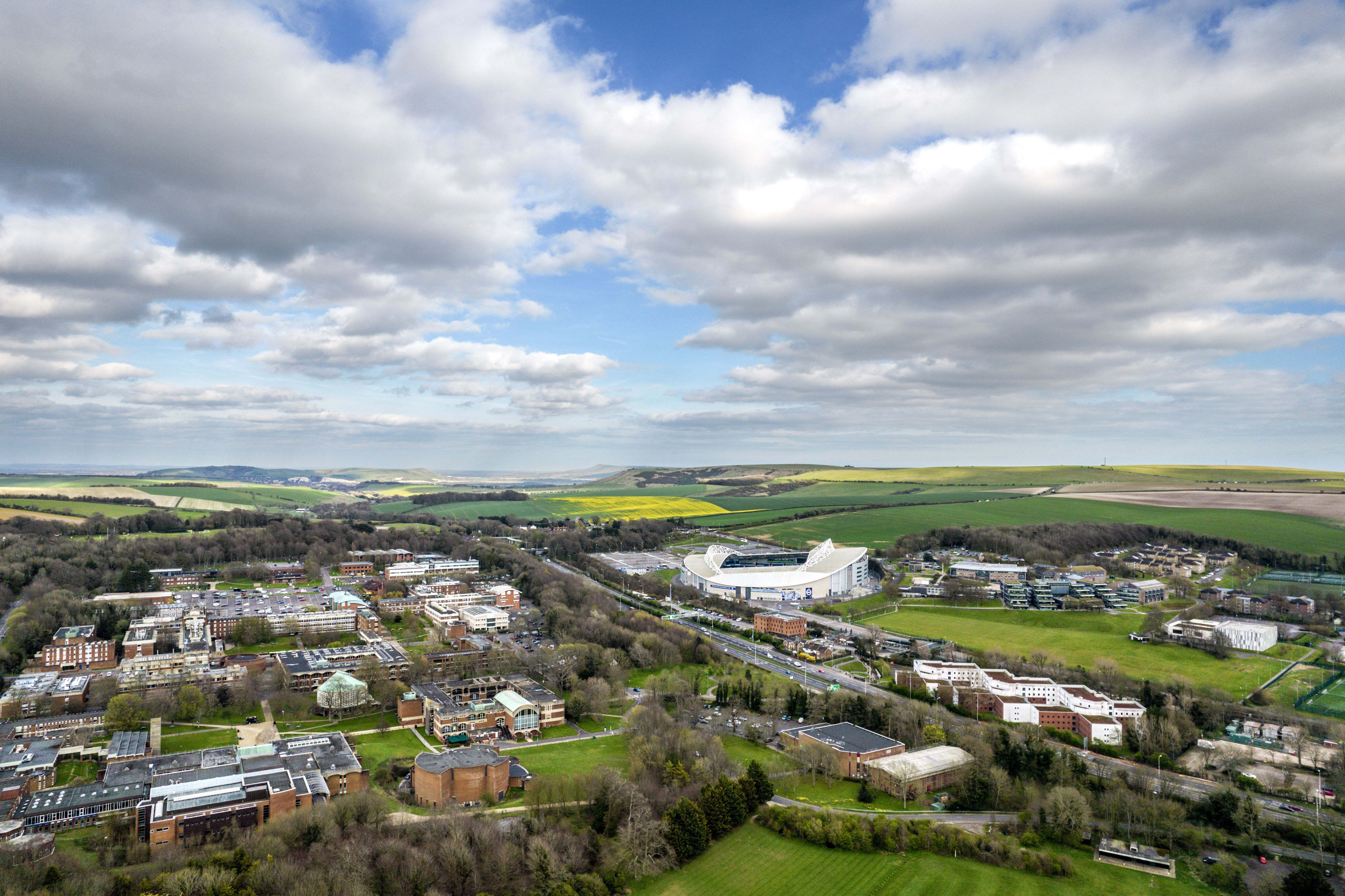 Aerial view of springtime at Falmer, Brighton, UK