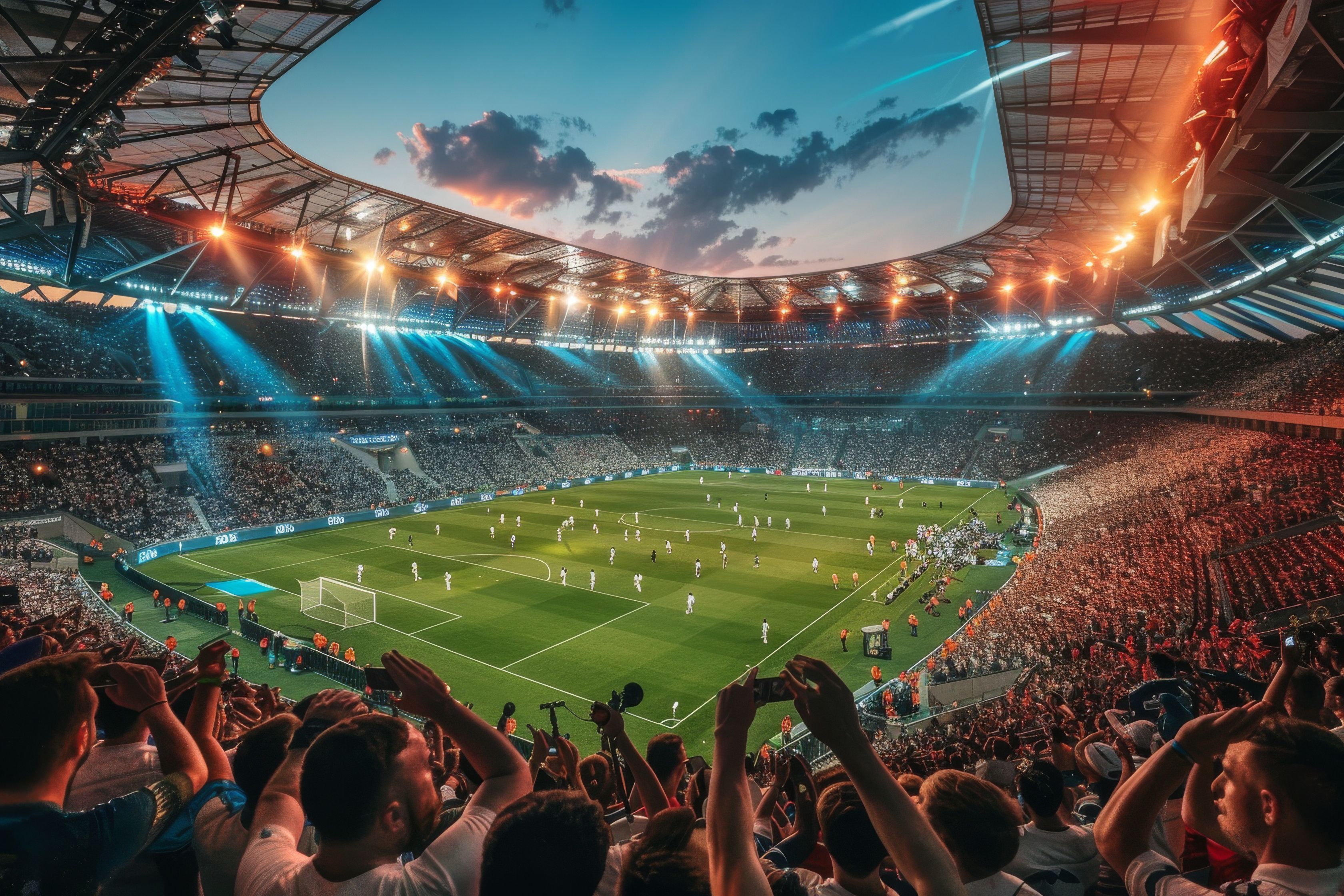 A stadium full of people watching a soccer game. soccer tournament