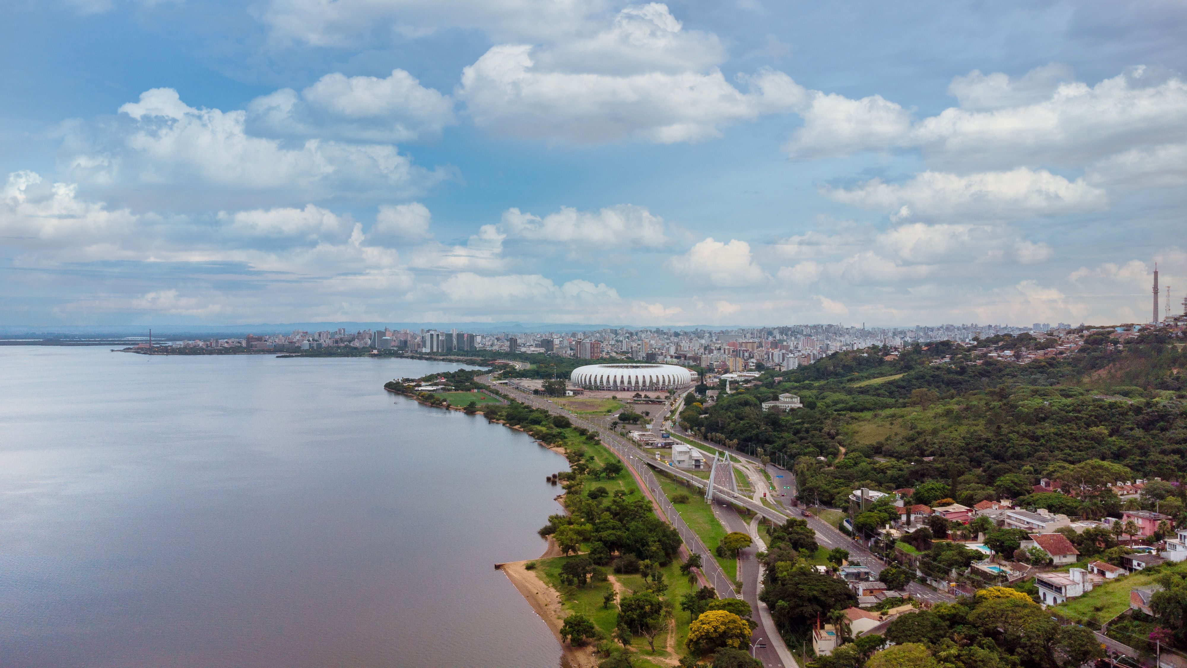 Brazil January 2021 : aerial image of the city of Porto Alegre and the Beira-Rio stadium