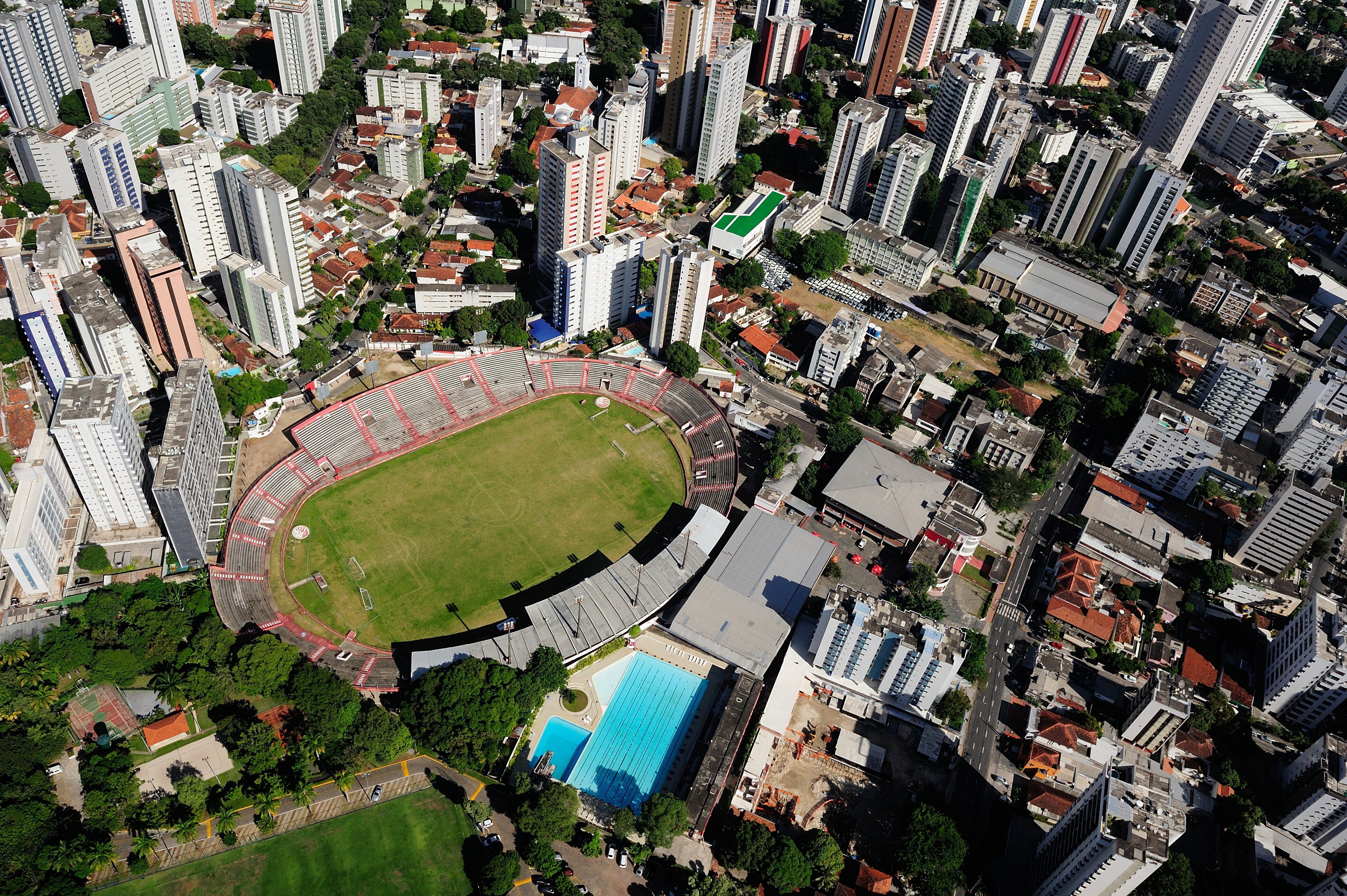 Soccer stadium and official headquarters of Sport Club do Recife. Adelmar da Costa Carvalho, also known as Ilha do Retiro, Recife, Pernambuco, Brazil on March 1, 2014. Aerial view
