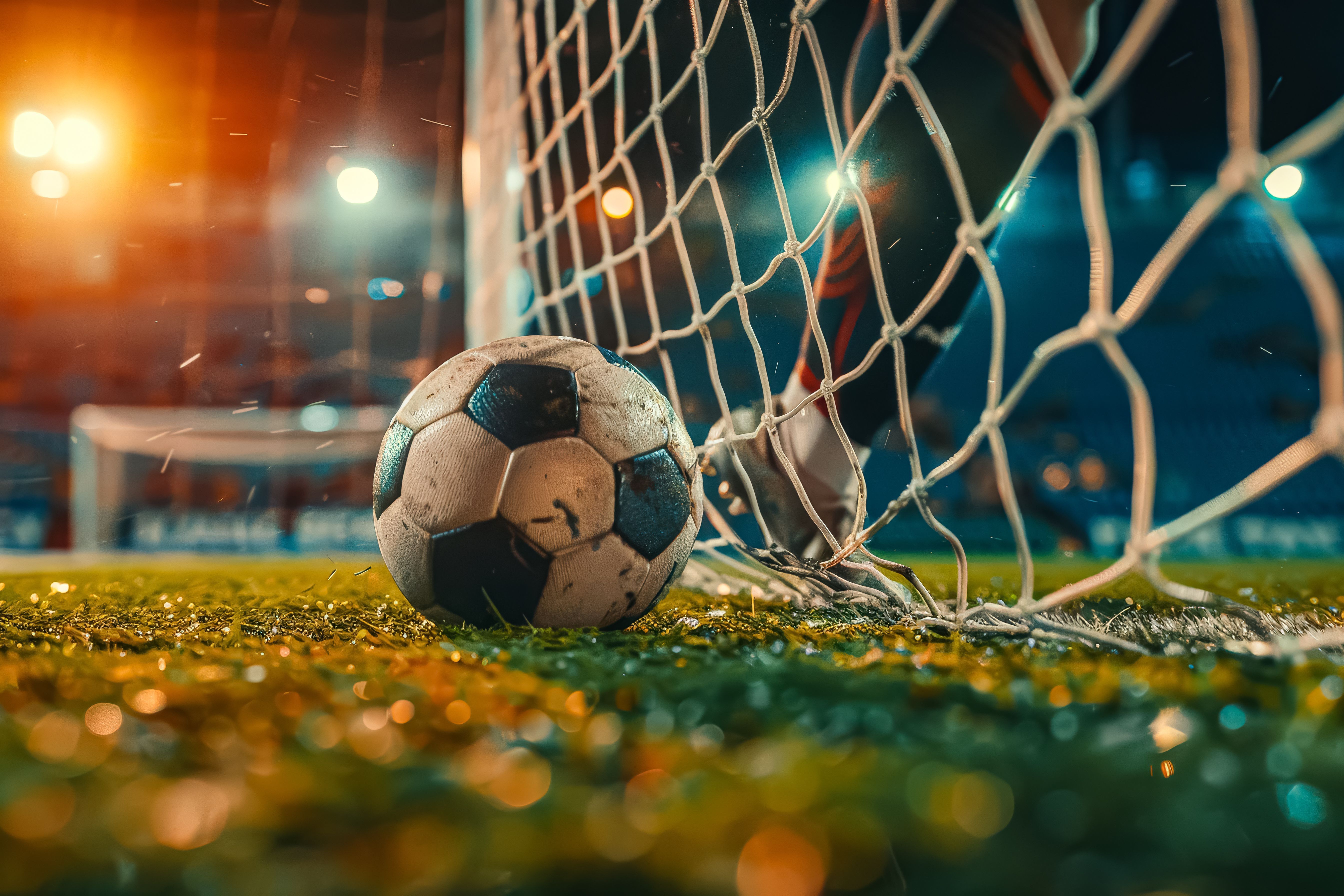 Soccer player is about to kick the ball into the goal.