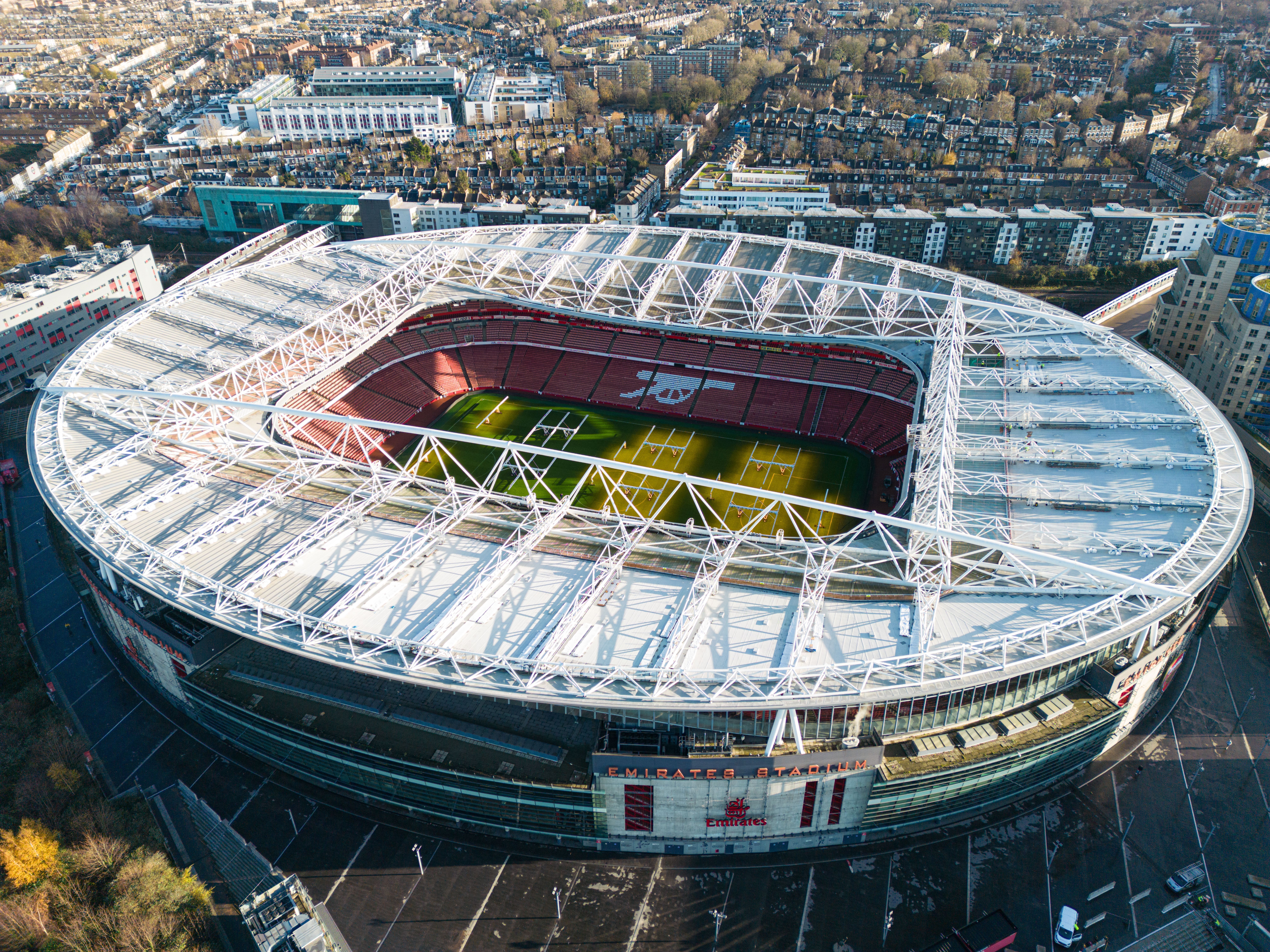 Emirates Stadium - home of Arsenal London soccer club - aerial view - LONDON, UK - DECEMBER 20, 2022