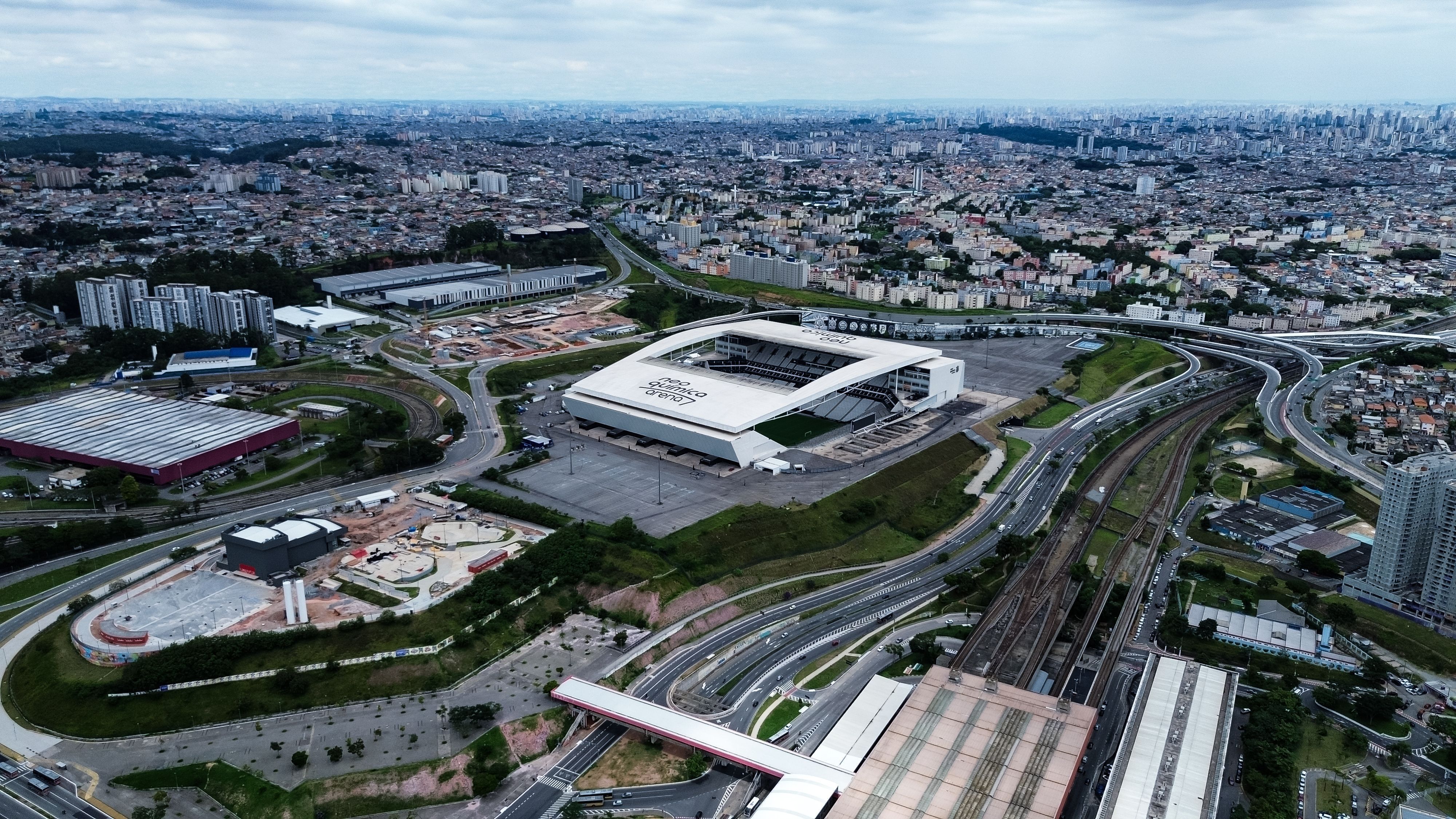 Itaquera, São Paulo, Brasil - 13 de January de 2025: Aerial view of the Neo Química Arena in São Paulo, Brazil, stadium of the Corinthians team