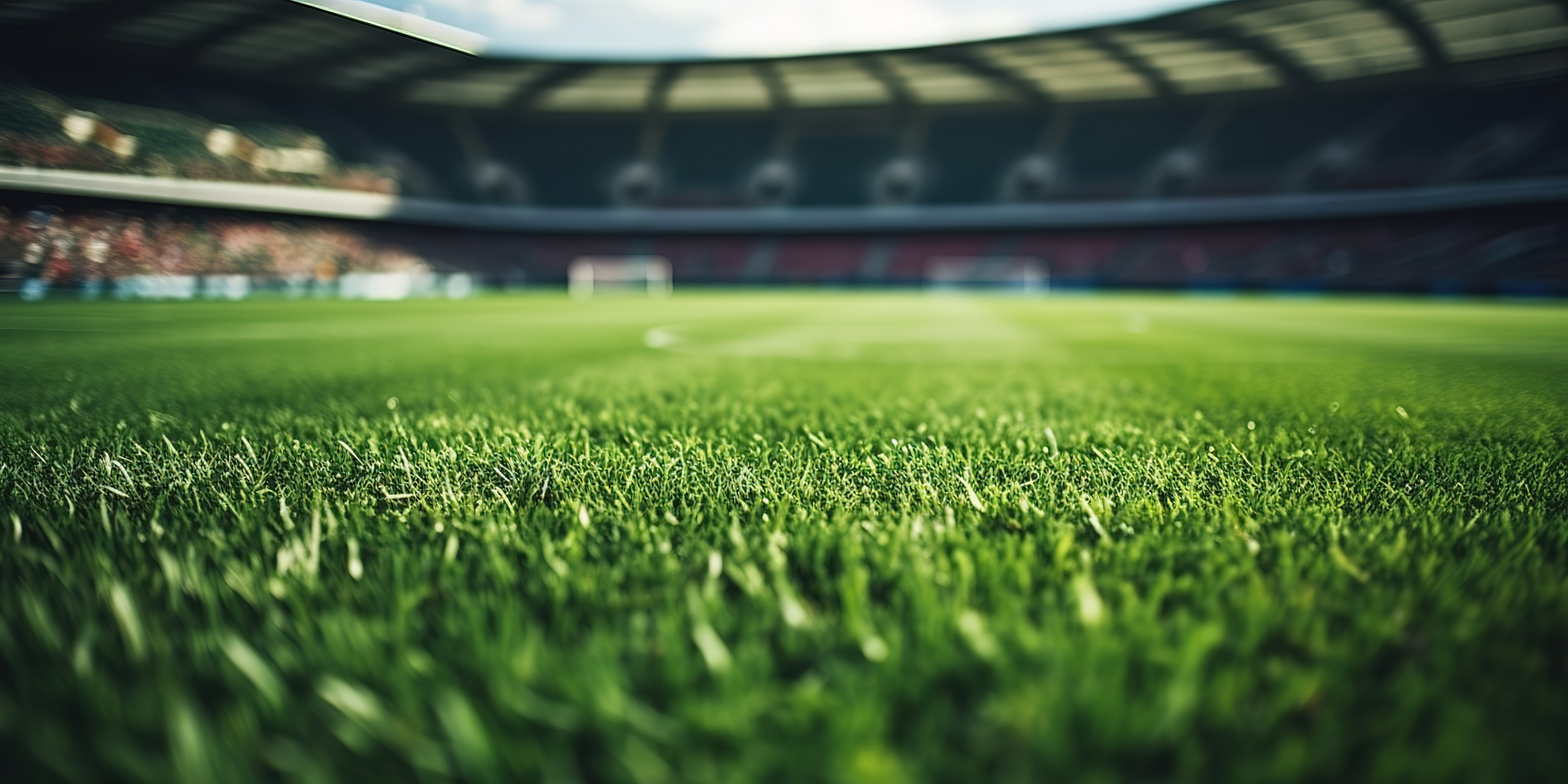 Lawn in the soccer stadium. created with generative AI technology.