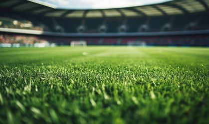 Lawn in the soccer stadium. created with generative AI technology.