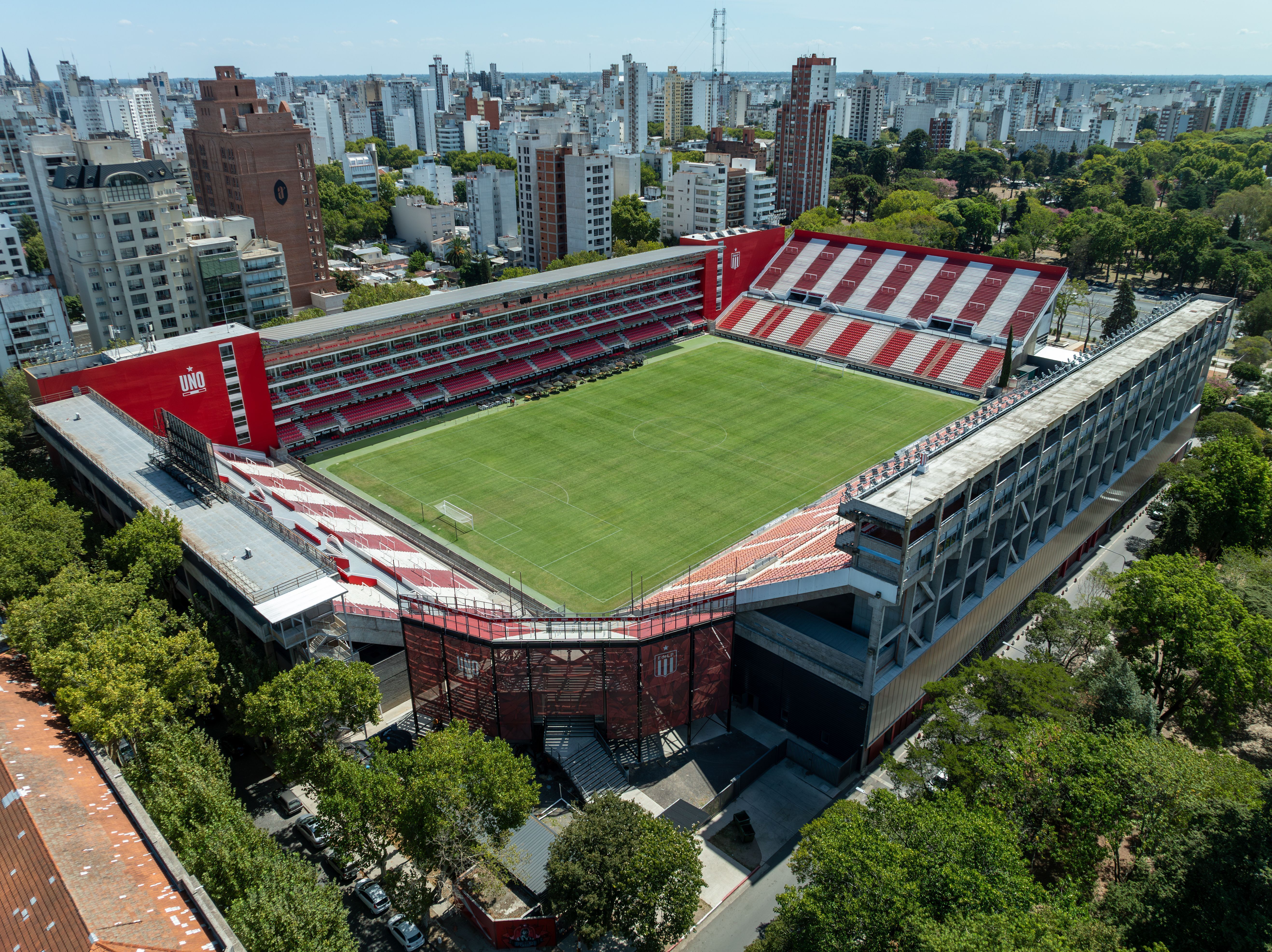 Buenos Aires, Argentina, February 22, 2023: Aerial view of the Jorge Luis Hirschi Stadium, Club Estudiantes de La Plata, ("Pincha").
