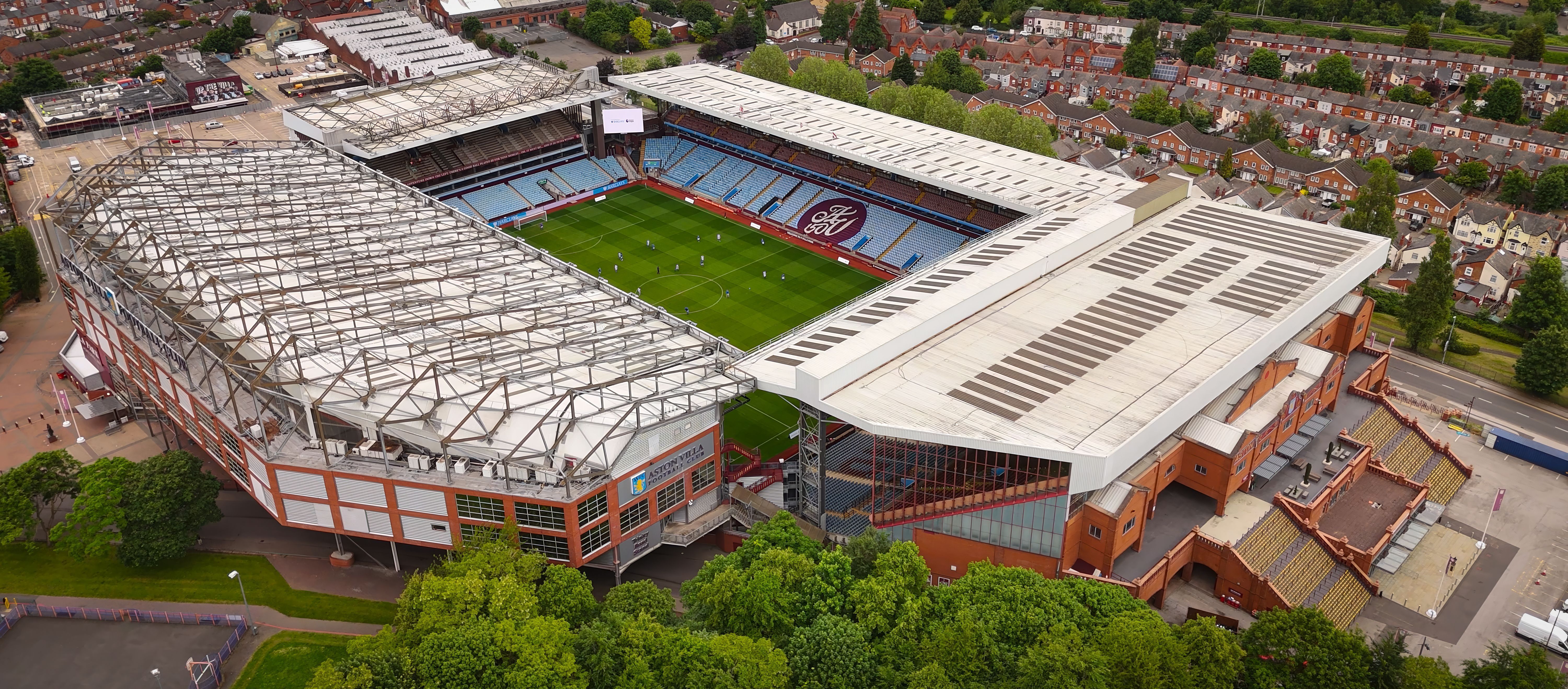 Villa Park Stadium of Aston Villa from above - home of the Aston Villa Football Club - BIRMINGHAM, UNITED KINGDOM - MAY 22, 2024