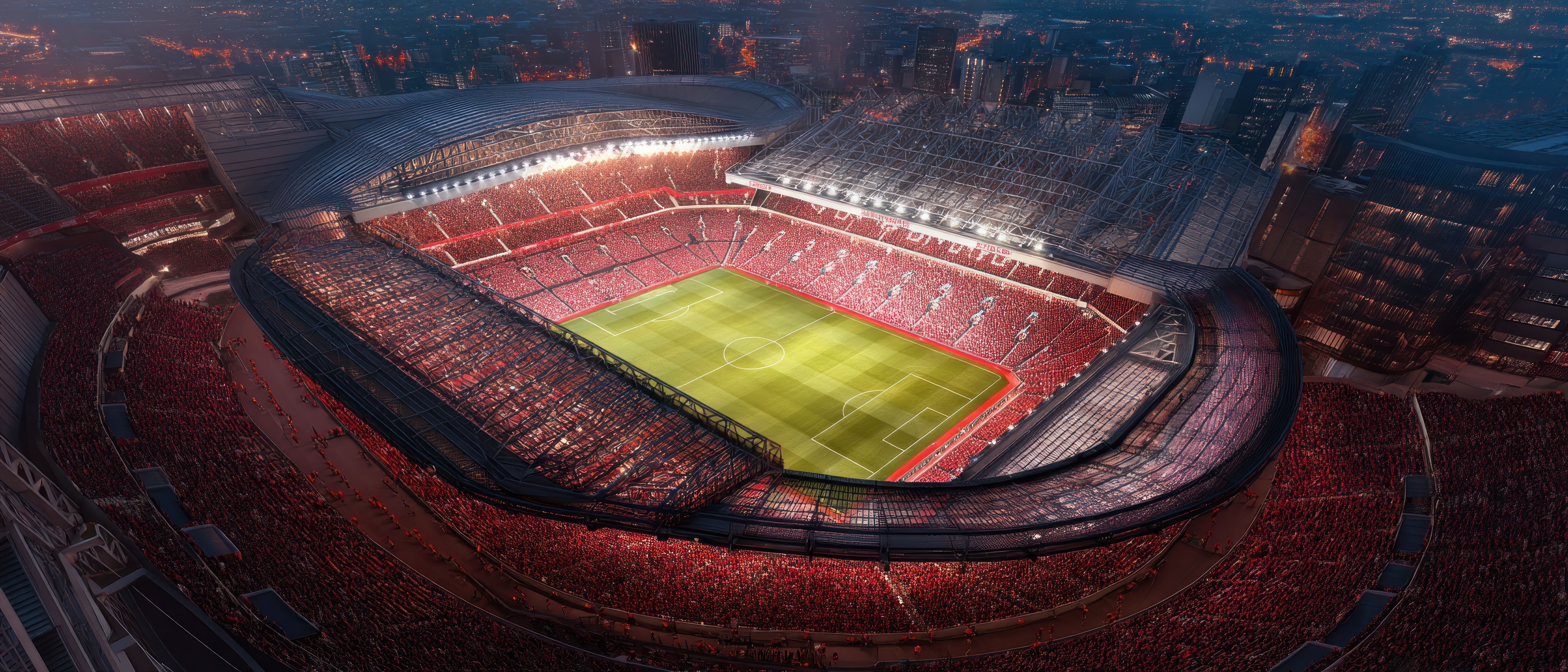 Night View of Anfield Stadium: A Stunning Aerial Shot of Liverpool's Iconic Football Ground