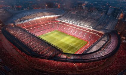 Night View of Anfield Stadium: A Stunning Aerial Shot of Liverpool's Iconic Football Ground