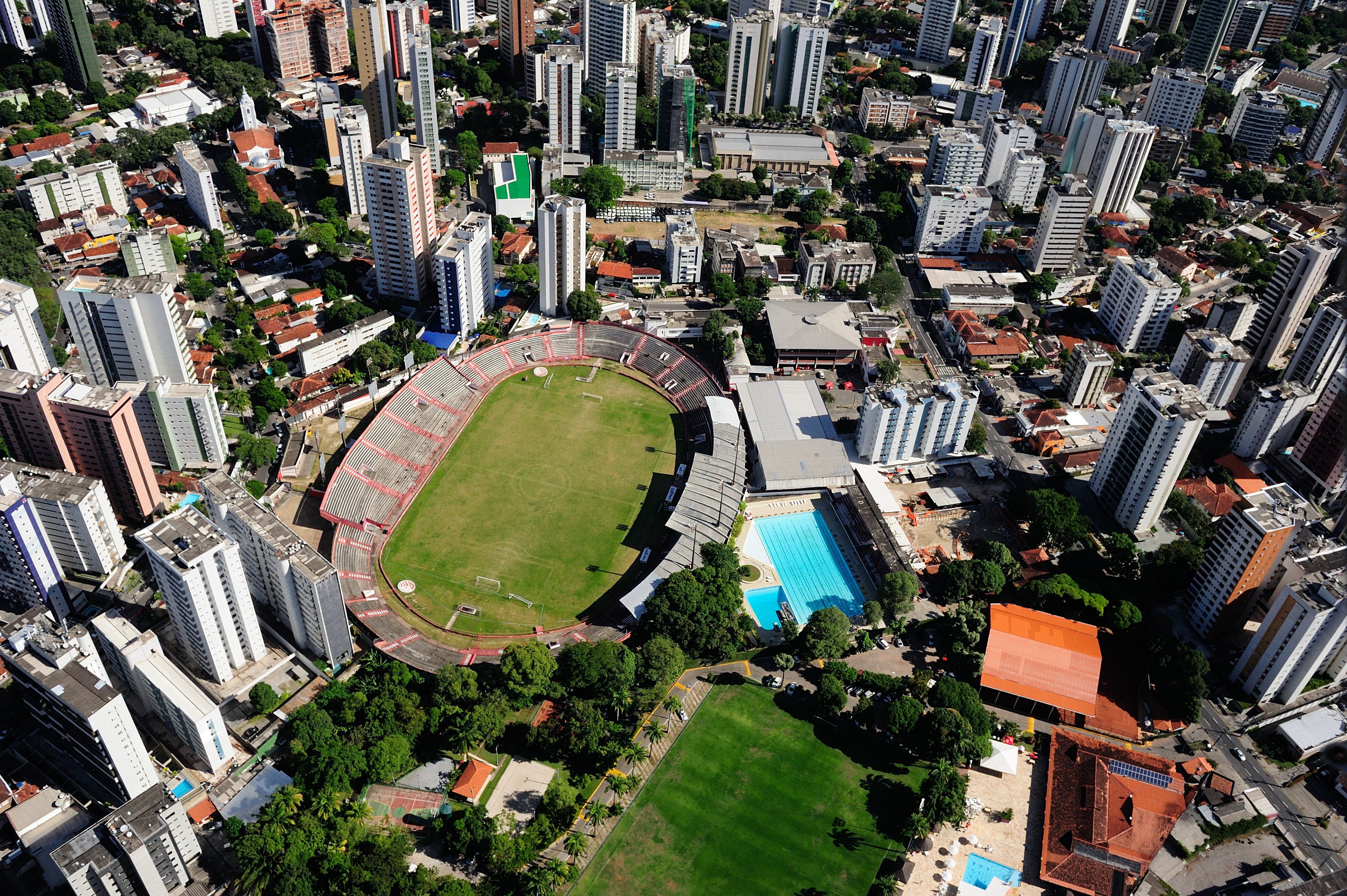 Soccer stadium and official headquarters of Sport Club do Recife. Adelmar da Costa Carvalho, also known as Ilha do Retiro, Recife, Pernambuco, Brazil on March 1, 2014. Aerial view