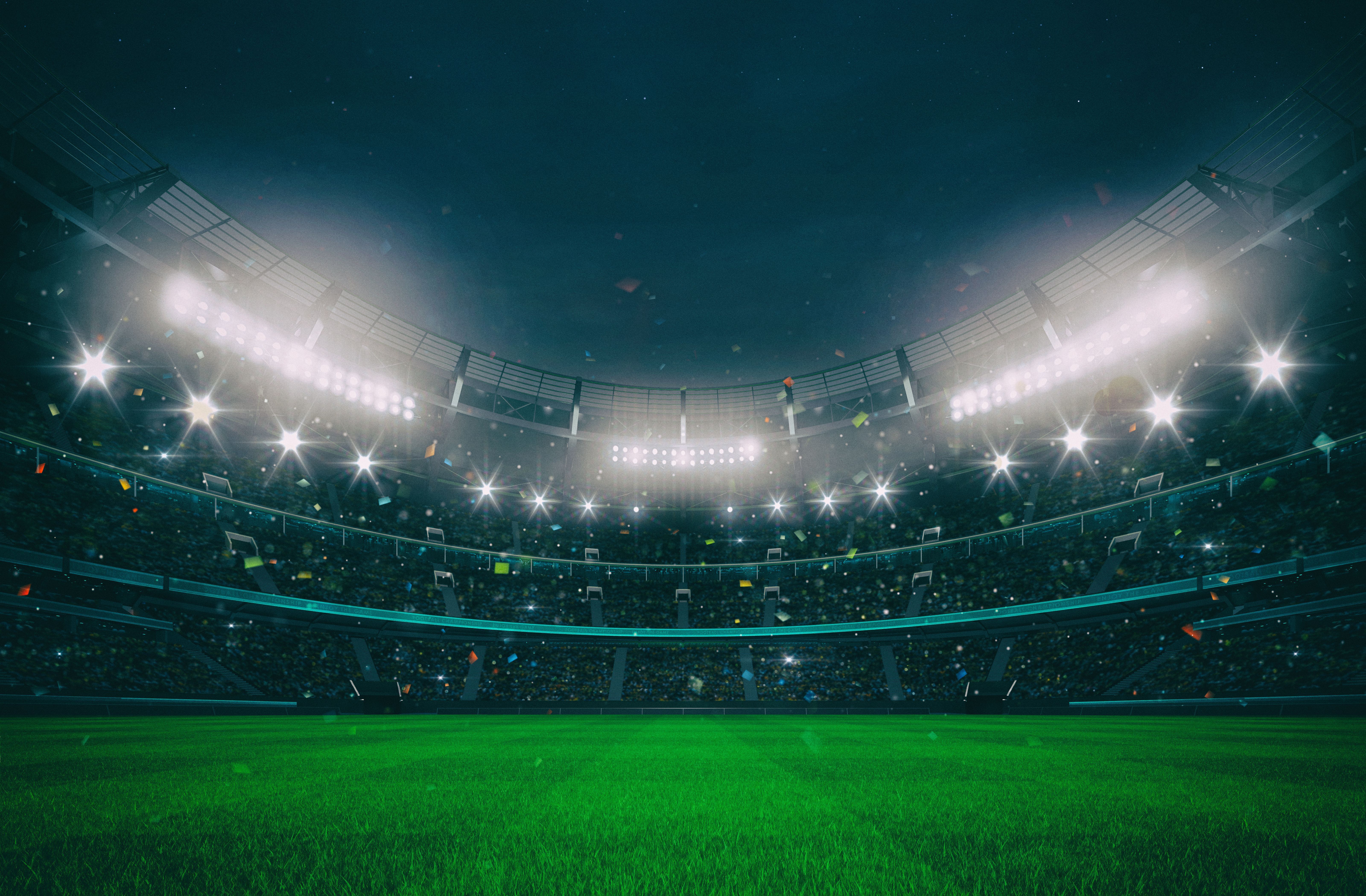 Grand stadium full of spectators expecting an evening match on t