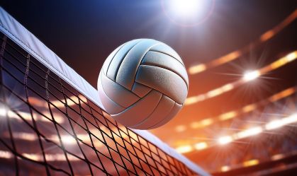 Volleyball Ball and Net in a Volleyball Arena During an Indoor Match - Generative Ai
