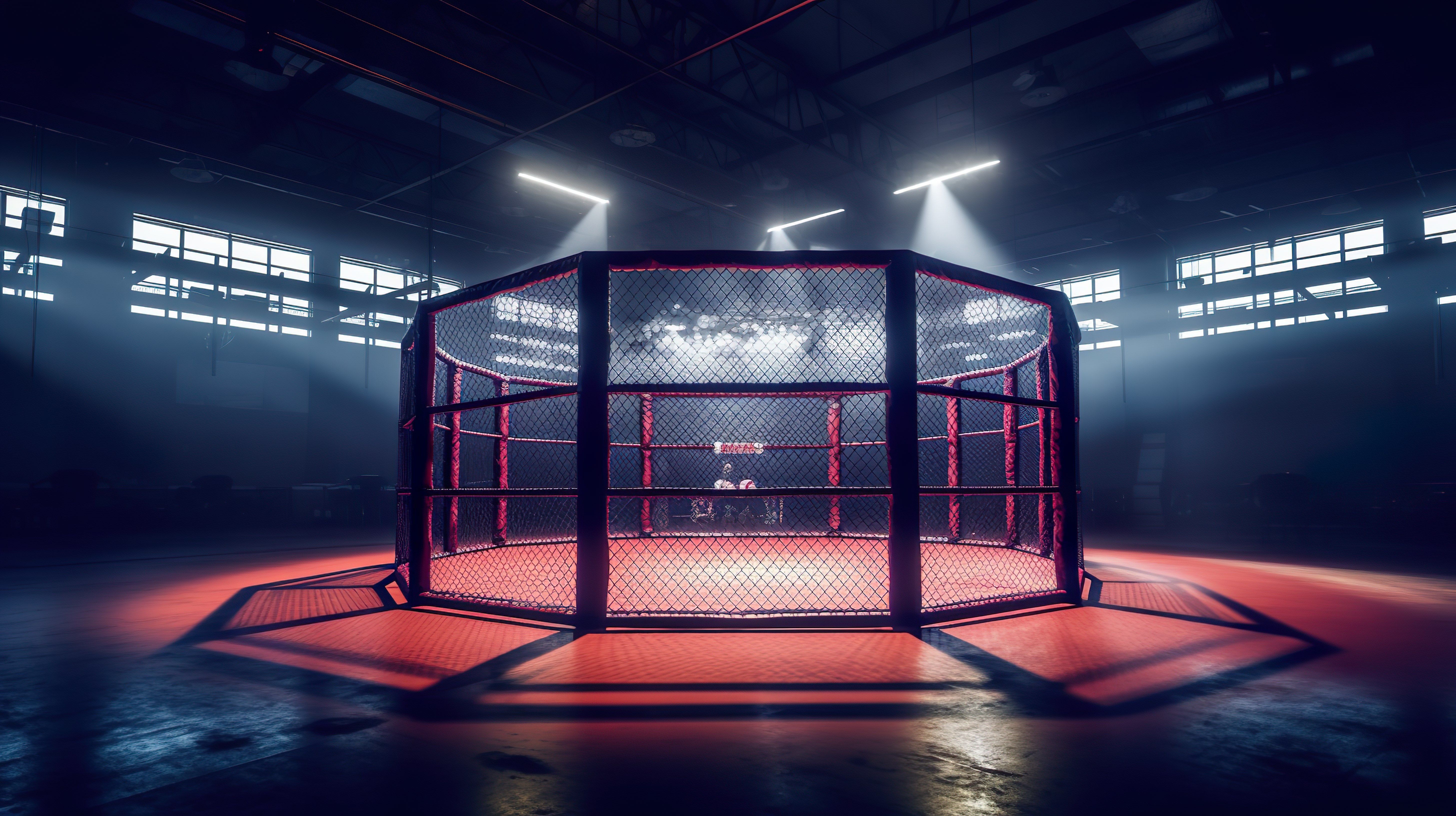 Empty MMA Fighting cage made with Ai generative technology, Property is fictional