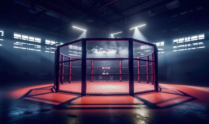 Empty MMA Fighting cage made with Ai generative technology, Property is fictional