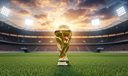The World Cup trophy on display before the grand final of the football World Cup.