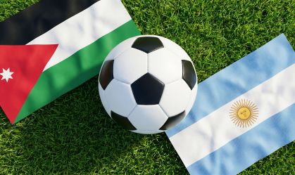 Jordan versus argentina soccer match concept with flags and ball